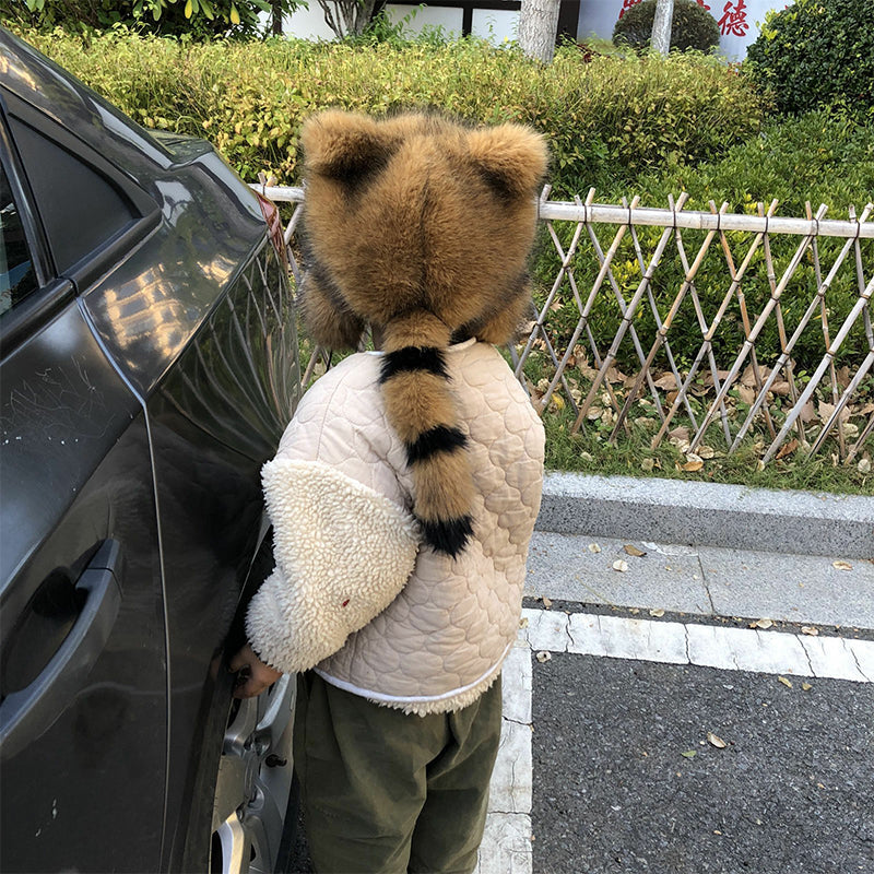 Cute Faux fur Raccoon Tail Parent-Child Plush Hat