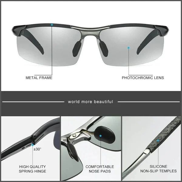 Men's Photochromic Sunglasses with Anti-glare Polarized Lens