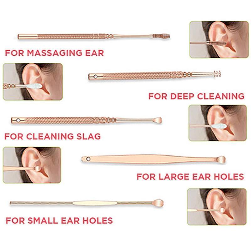 Stainless Steel Rose Gold Ear Picks Set - Set For 6