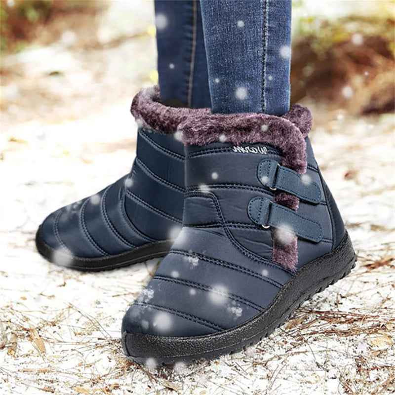 Women Waterproof Warm Plush Fleece Lining Slip On Snow Boots