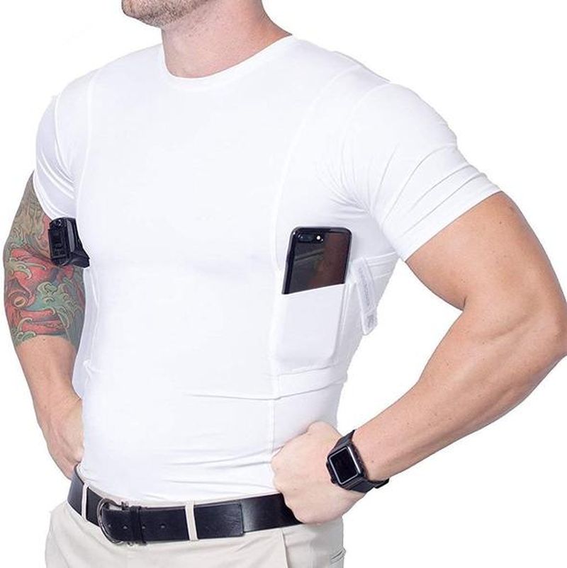 Hidden holster tactical high elastic round neck T-shirt