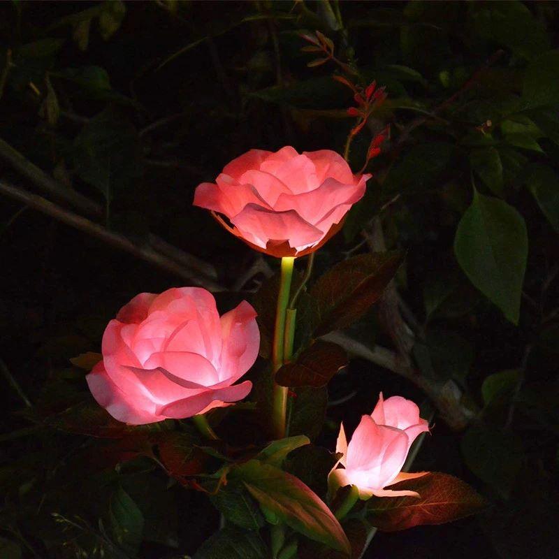 SPRING ARTIFICIAL ROSE SOLAR GARDEN STAKE LIGHTS