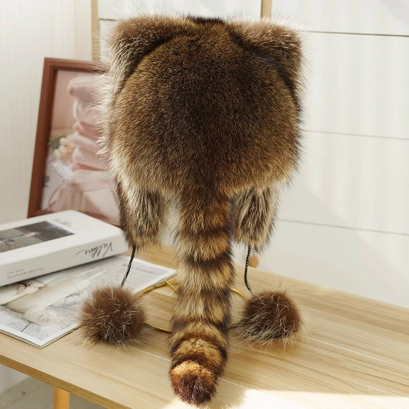 Cute Faux fur Raccoon Tail Parent-Child Plush Hat