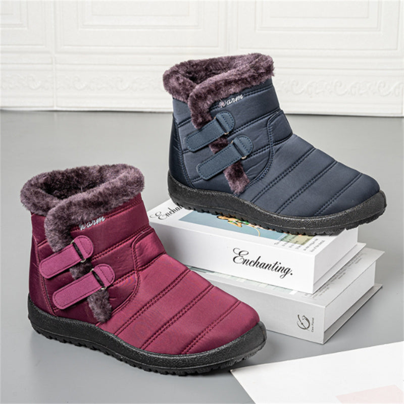 Women Waterproof Warm Plush Fleece Lining Slip On Snow Boots