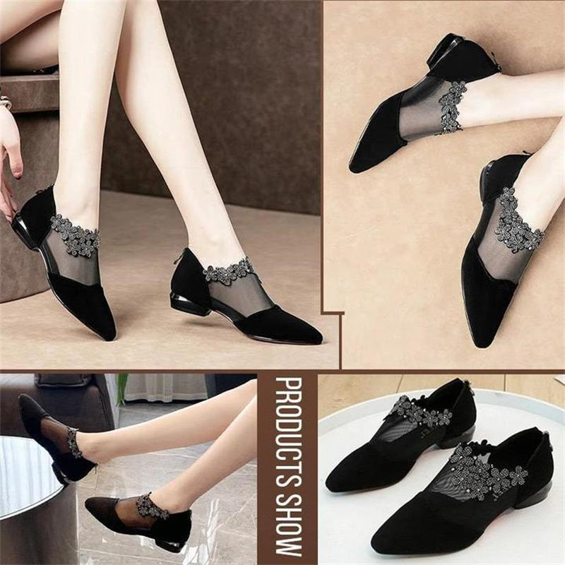 Rhinestone Hollow Chunky Heel Shoes