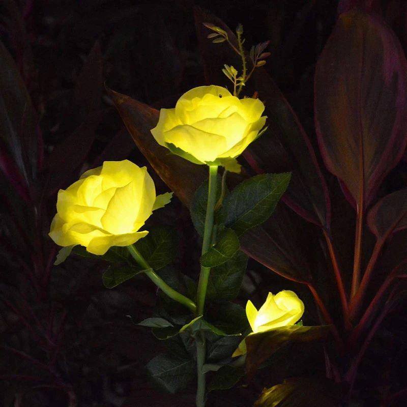 SPRING ARTIFICIAL ROSE SOLAR GARDEN STAKE LIGHTS