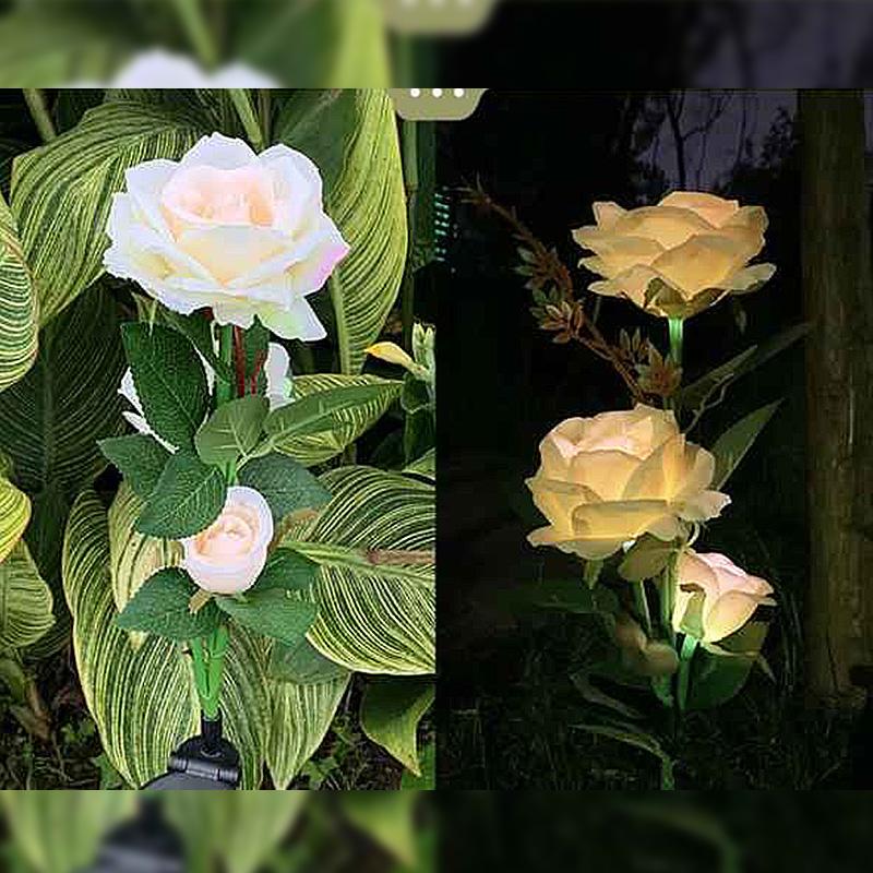 SPRING ARTIFICIAL ROSE SOLAR GARDEN STAKE LIGHTS