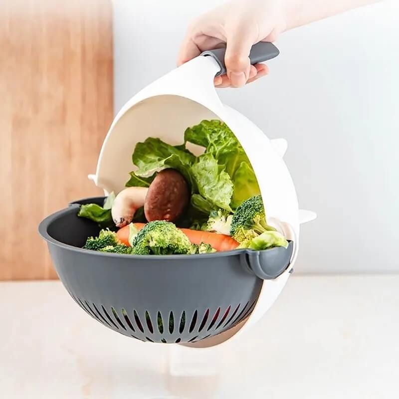 Nine-in-one multifunctional vegetable draining and cutting device