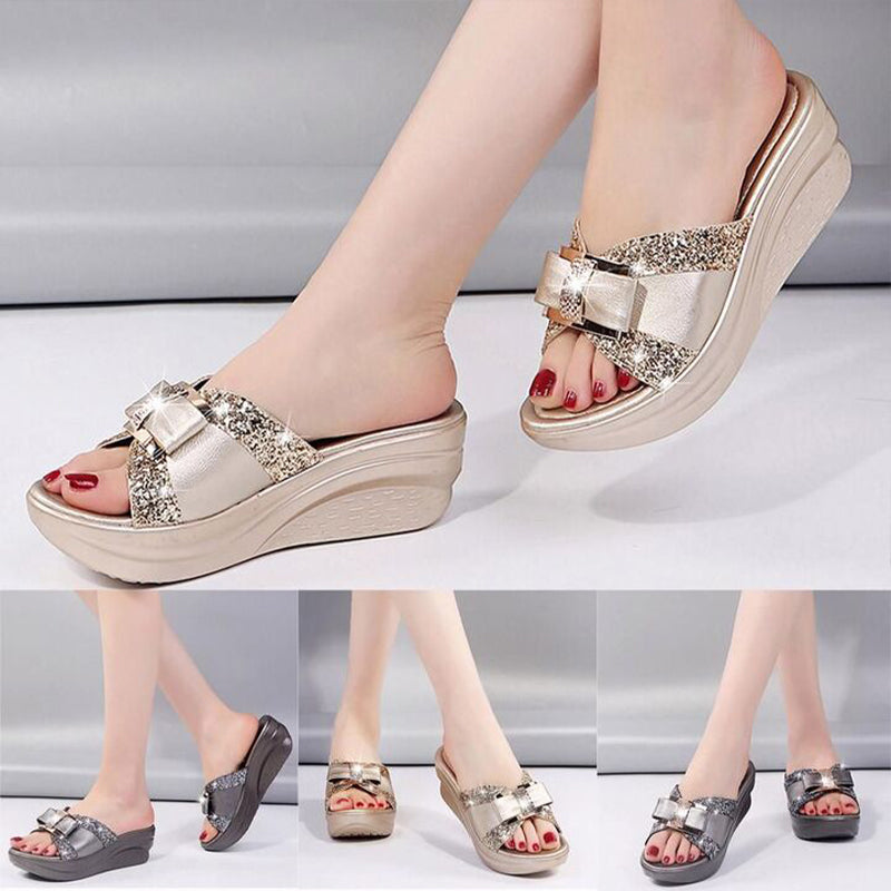 New summer shiny sequined wedge sandals
