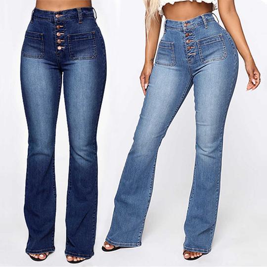High waist slim jeans with button placket